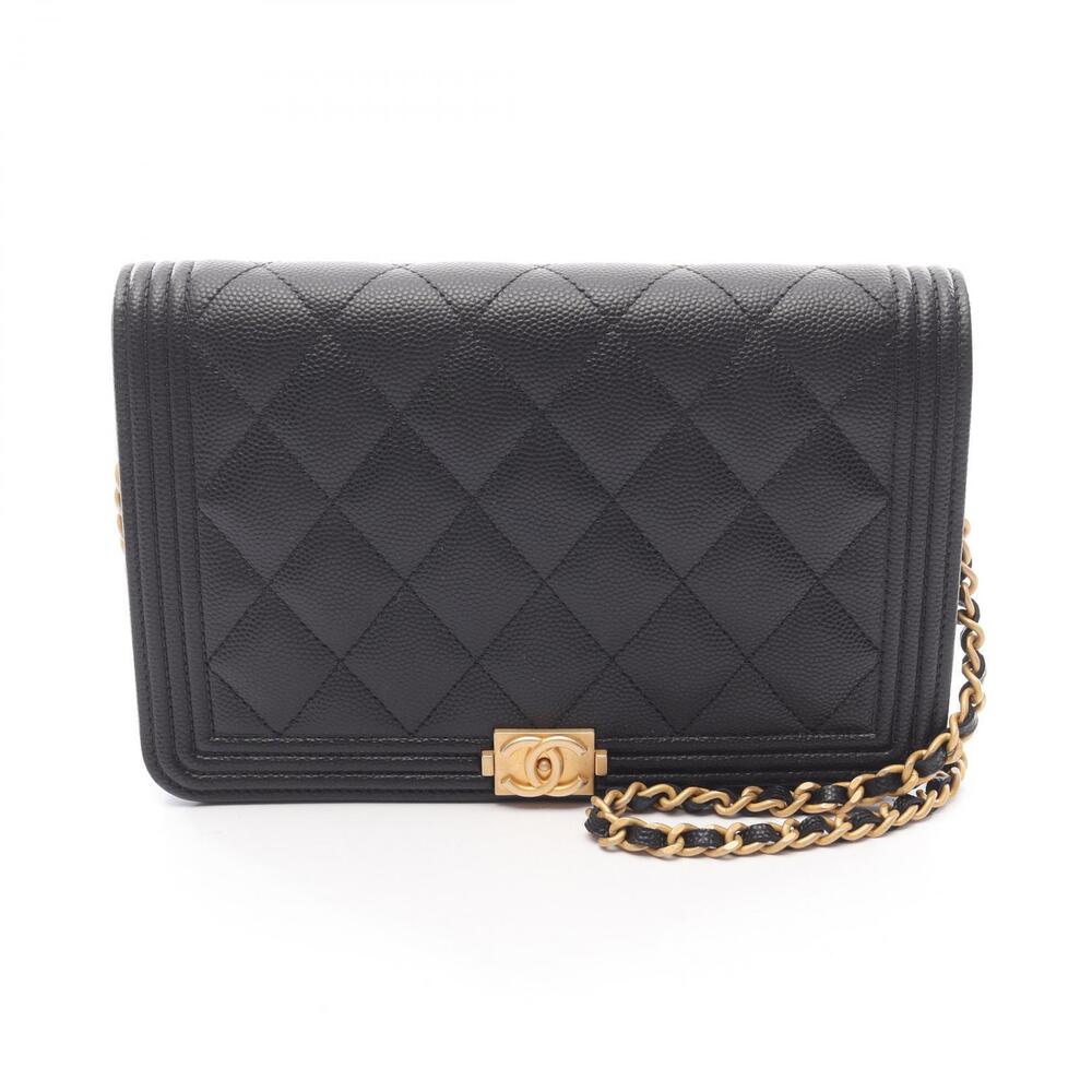 Chanel Boy Matelasse Shoulder Bag Leather Calfskin Cowhide Black